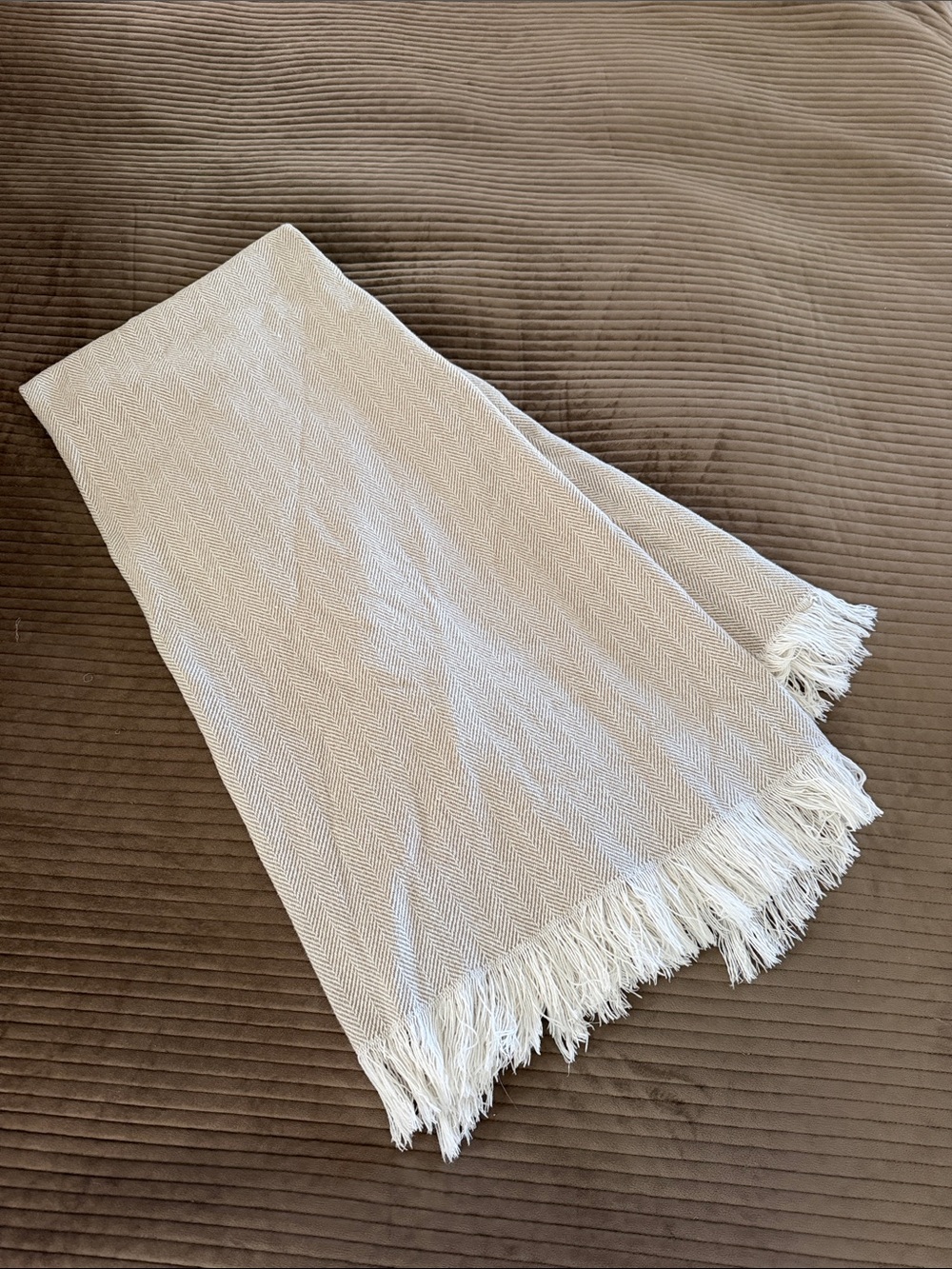 Sferra White Willow Chevron Jacquard Cotton Throw Blanket - Picture 2 of 10